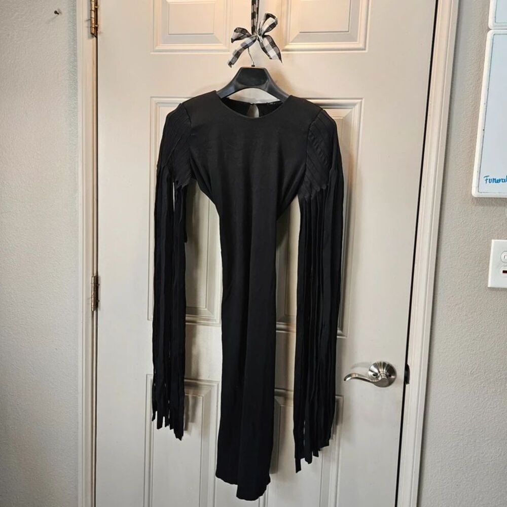 Vintage Inc international concepts black Fringe sleeve dress size small